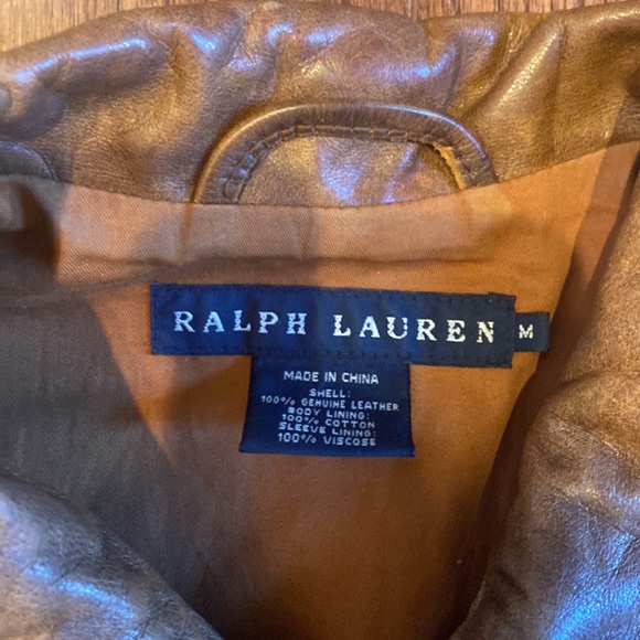 Ralph Lauren Blue Label Aviator Strap Cropped Brown Leather Jacket - Picture 2 of 13